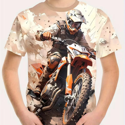 Motorcycle Rider Boys T-Shirt 3D Printed T-Shirt for Boy 2-10Y Short Sleeve Tee Top Baby Child Summer Trendy Street Children Top
