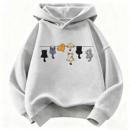 Climbing Cat Pattern Trendy Design Print Hooded Kids Design Children's Sweatshirt Cute Hoody Boys Girls Autumn Casual Hoodies