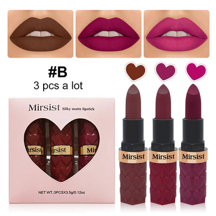 3PCS Matte Velvet Lipstick Set Waterproof Long Lasting Non Fade Moisturizing Lip Gloss Not Stick Cup