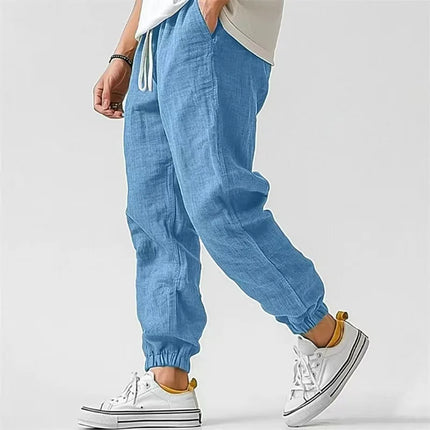 Men's Cotton Linen Casual Pants Baggy Streetwear Men Joggers Sports Trousers Solid Color Long Straight Trendy Pants for Men