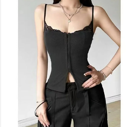 Gray Splice American Design Sensation Women's Slim Fit Tank Top Inner Wear Autumn Winter New Style Fashionable Small Audience To