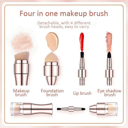 4-in-1 Multifunctional Makeup Brush Set - Professional Portable Foundation Blush Eyeshadow Lip Brushes Travel Kit with Case