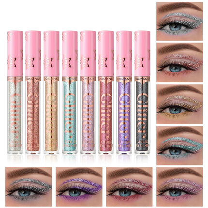 Glitter Liquid Eyeliner Pencil SET Flash Dazzling Eyeshadow Pearlescent Outline Pen Long Lasting No Smudge Women's Makeup Gifts