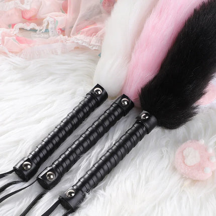 Fetish PU Leather With Fox Tail Whip Flogger Handle Spanking Paddle Flirting BDSM Adult Game Erotic Sex Toys for Women Couples
