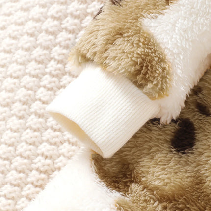 Winter baby girl fashionable casual cute cartoon small bear pattern slanted zipper hooded long sleeved plush jumpsuit
