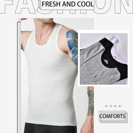 3pcs Men's Tank Top Cotton Tank Undershirts Breathable Solid Vest Underwear Wear Summer Sleeveless Tank A-Shirt Exercise Fitness