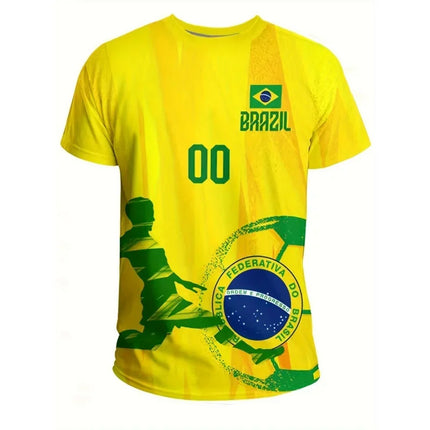 3D Printed Brazil Sports T-Shirt For Men Customized Pattern Tees Fashion Unisex Casual Street Round Neck Short Sleeve T Shirts