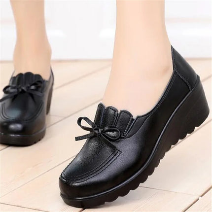 Classic Genuine Leather Women Shoes Round Toe Casual Comfortable Women's Wedge Shoes Spring Autumn Fashion Mother Shoes 10models