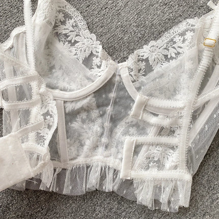 French Chic Sexy Woman Sleeveless Skinny Backless Female Corset Camis Lace Sheer Spaghetti Strap Hotsweet Tank Tops Dropshipping