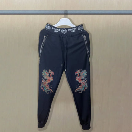 2025 new Sweatpants Track Pants Men Slim Fit Workout Trousers Male Multi-pocket Casual Rhinestones Pants  Design Sportswear
