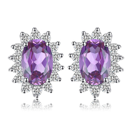 JewelryPalace Created Blue Sapphire Ruby 925 Sterling Silver Stud Earrings Natural Amethyst Garnet Peridot Topaz Princess Diana