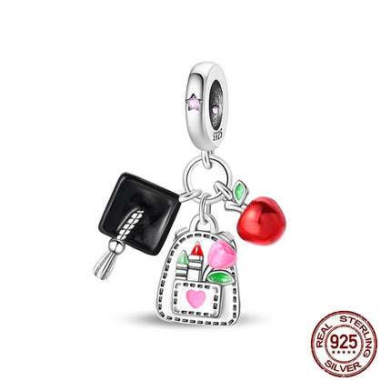 100% 925 Sterling Silver Graduation Season Series Owl Bachelor's Hat Charms Beads Fit 3mm 925 Original Bracelets DIY Jewelry