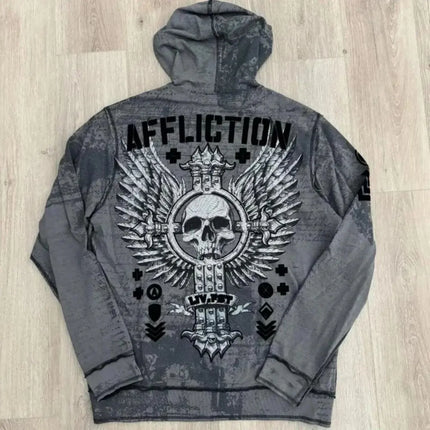 European and American Fashion New Men's Autumn Gothic Skull Letter Printed Comfortable Soft Hoodie Outdoor Street Style Top