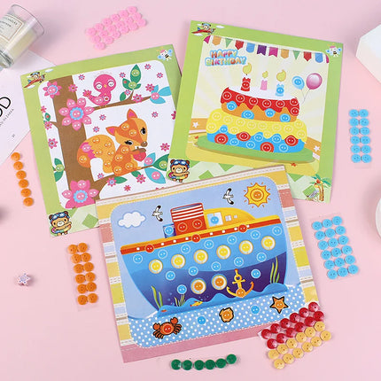 Children DIY Stickers Toys Button/Pompom/Diamond Early Education Kids Puzzle Handmade Creative Painting 3-6 Years Old Gifts TMZ