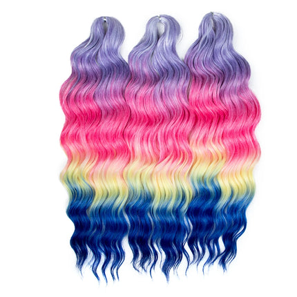 FREEDOM Synthetic Braiding Hair Extensions Deep Wavy 24 inch Long Curly Braids Hair Ombre Brown Rainbow Twist Crochet Hair