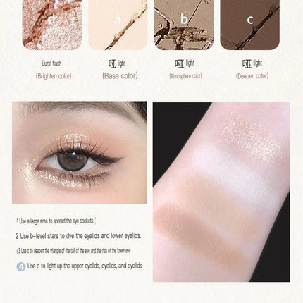 NOVO Four-color Eyeshadow, Matte, Pearlescent, High-gloss, Sweat-proof, Water-resistant, Ins, High-end And Affordable