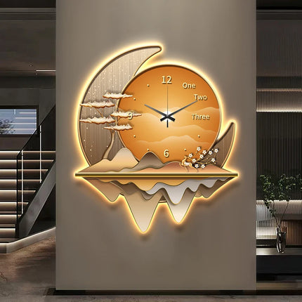 Light luxury restaurant decoration painting creative clock wall lamp 2024 new living room clock silent background wall clock