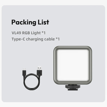 Ulanzi VL49 RGB Camera Light LED Video 2500K-9000K 800LUX Magnetic Mini Fill Light 3 Cold Shoe 2000mAh Type-C for Youtube