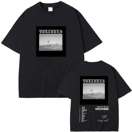 Rapper Kanye West New Music Album Vultures Graphic T-Shirts Men Women Hip Hop Street Fashion Oversized Tees Pure Cotton Tops