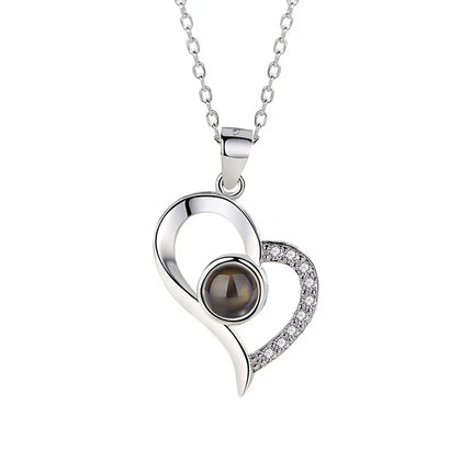 Love Heart Necklace 100 Languages I Love You Projection Pendant Jewelry For Mom Girlfriend Birthday Christmas Romantic Gifts