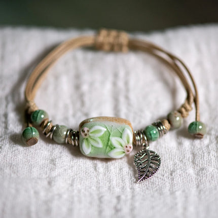 Forest Series Plant hand-kneaded Ceramic Adjustable DIY Bracelet For Women Gift Jewelry Wholesale #CZ501