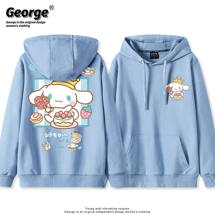 Korean Cute Cinnamoroll Hook Haze Blue Hooded Sweater Cute Girl Loose Versatile Girlfriend College Style Loose Long Sleeve Top