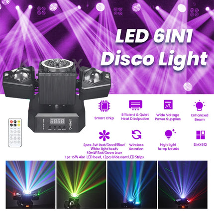 50W Mini Beam Party Light Remote 2-Arm DJ Mobile Head Disco Magic Ball Strobe Effect Light Stage Equipment For Nightclub Xmas