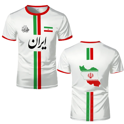 Iran Football Jersey Summer Sports Breathable Quick-drying O-Neck Short Sleeve T-shirt Iranian Flag Map Pattern Unisex Tops Gift