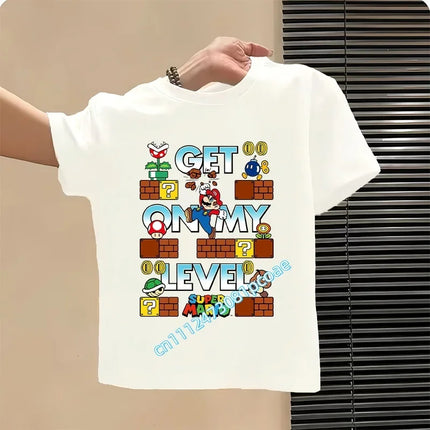 2026 New Summer Cotton T-shirt Super Mario Cartoon T-shirt Men's and Women's Fashion Top Children's Role Playing Short Sleeve