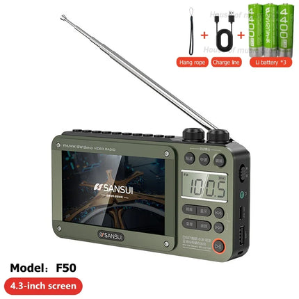 SANSUI F51/F50 Portable FM Radio Video display radio Wireless Bluetooth Speakers Dual TF Card Slot MP4 Music Player Video E-book