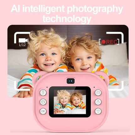 Kids Cartoon Digital Camera Toy Instant Inkless Thermal Printing Photograph Camera Puzzle Interaction Camera Toy+32G Memory Card