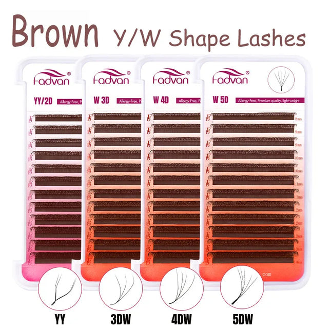 FADVAN Brown YY 3D 4D 5D Lashes W Shape Makeup Fake Eyelashes D/M/L Curl Natural Soft Eyelashes Extensions For Holiday Party