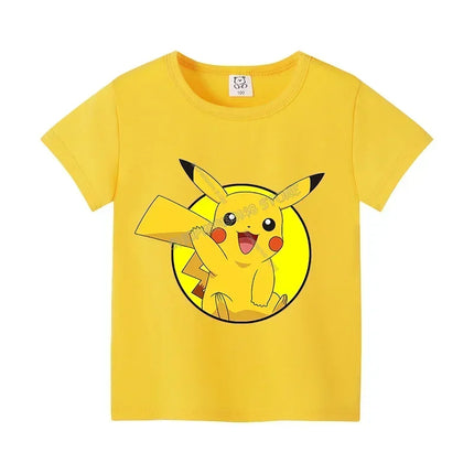 Pokemons Pikachu Cotton T Shirt Psyduck Squirtle Charmander Eevee Tees Shirt Kawaii Cartoon Clothes Boys Girls Summer Tops Gift