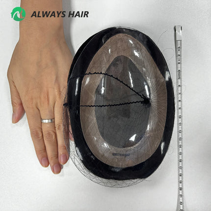 Alwayshair Fine Mono Men Short Toupee 5” Indian Hair Men’s Capillary Prosthesis Monofilament 120 130 Hair System 9x11