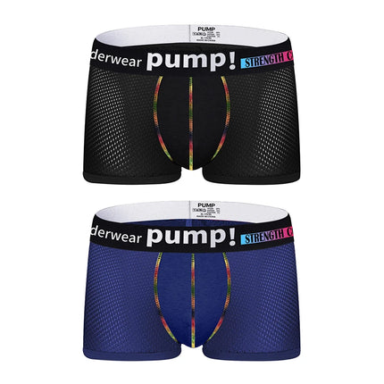 Men's PUMP! Mesh Boxer Briefs U Convex Pouch Rainbow Stitching Elastic Waistband Breathable Quick Dry Underwear