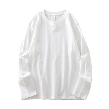 DUKEEN Men's 260G Long Sleeve T Shirts 2025 Spring Pure Cotton Solid Color Basic Crew-Neck Undershirt Men's Loose Tops 11 Color