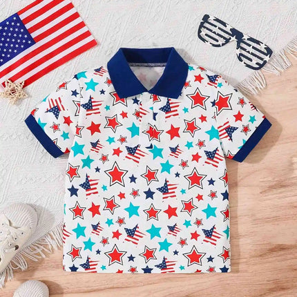 Boys' colorful star pattern Polo shirt: comfortable and breathable, vibrant design, essential for summer casual wear