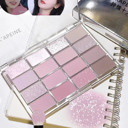 16-Color Korean Eyeshadow Palette Matte Pearlescent Low Saturation Long Lasting Brown Pink Glitter Eye Shadow Eye Makeup Palette