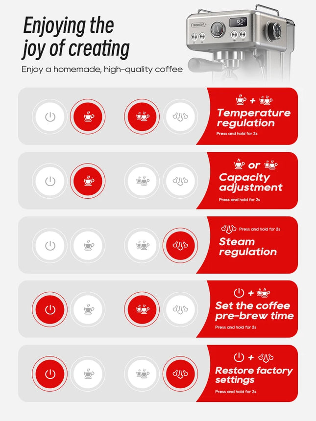 HiBREW 20Bar Semi-Automatic Espresso Coffee Machine, Temperature Adjustable, 58mm Portafilter, Cold/Hot Coffee Maker, Metal Case H10A