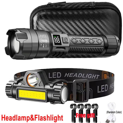 High Strong Power Led Flashlights Tactical Light Super Bright Waterproof Headlamp Charging Camping Fishing Defensa Zoom Lantern