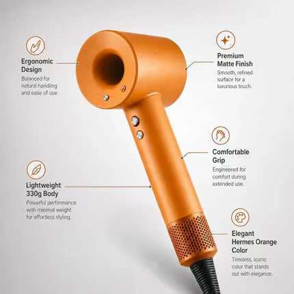 High Speed Hair Dryer 110000RPM Negative Ion Blow Dryer Fast Drying Vibrant Orange