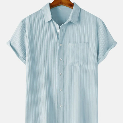 Men's  Comfortable Shirt Summer Beach Men's Shirt   Men's Short Sleeve Shirts  Solid Color Casual Short Sleeve Shirt