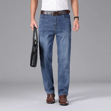 2026 Summer Brand Clothing Men's Straight Loose Lightweight Jeans Classic Badge Business Casual Thin Cotton Stretch Pants