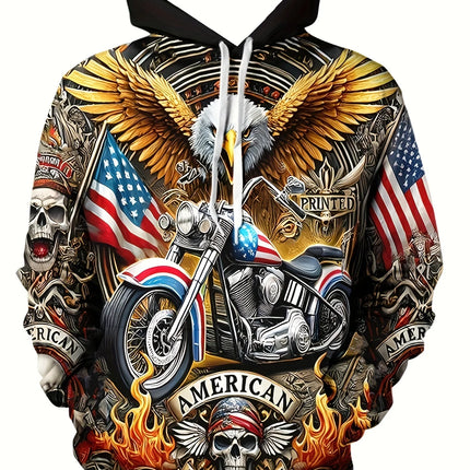 Men'S 3D White Wolf Print Hoodie, Casual Long Sleeve Pullover with Drawstring Pocket, 100% Polyester Slight Stretch Men Clothing
