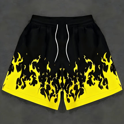 Basic Shorts Men's Casual Shorts Fitness Sports Flame Pattern 3D Print Gothic Style Summer Men Gym Shorts Football Man Clothes