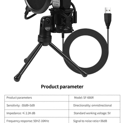 Gaming Computer Professional Condenser Microphone Mic PC Laptop USB Wired Live Streaming Podcast Studio Mike Kit Gamer Karaoke