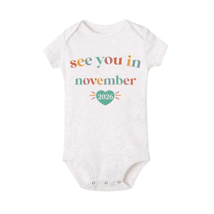 See You in January 2026 Printed Baby Romper Pregnancy Announcement Clothes Newborn Short Sleeve Bodysuit Infant Jumpsuit Outfit