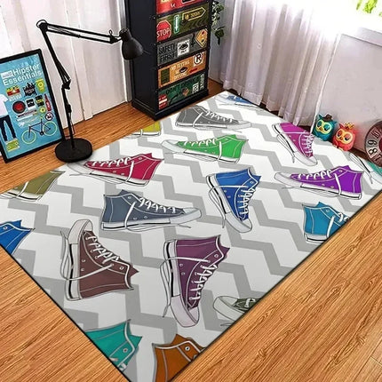 Fashion Shoes Sneakers Logo Print Carpet Rug for Living Room Corridor Bedroom Machine Washable Kid Room Play Floor Mat Gifts