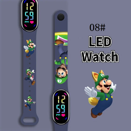 Mario Bros Children's Watches Action Figures Luigi Princess Peach Yoshi Bowser kids Sport Wristband Waterproof Digit