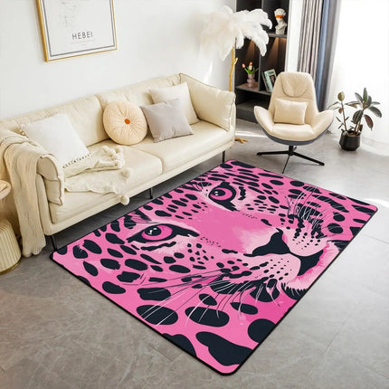 Striped Red Leopard Area Rug, Color Block Wild Animal Hide Print, Non-Slip Washable Mat for Living Room Sofa Dining Room Indoor